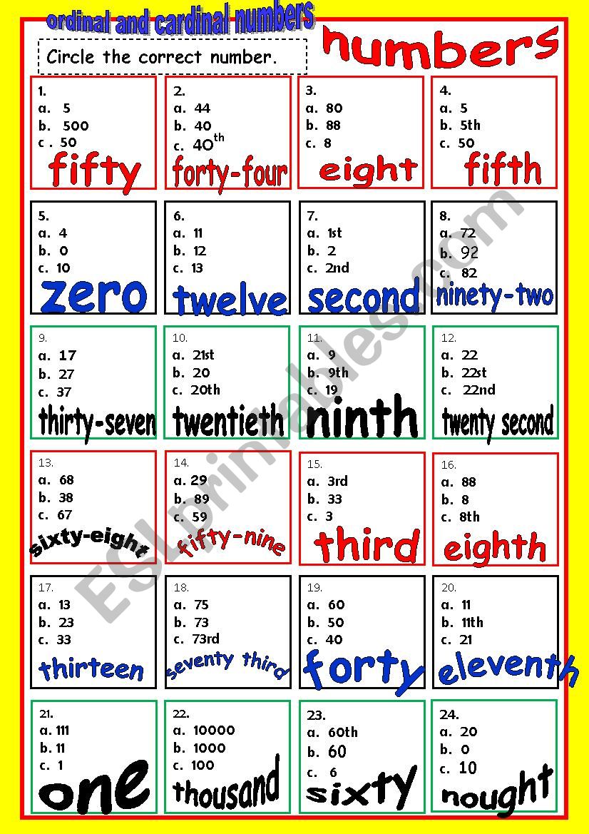 ORDINAL And CARDINAL NUMBERS ESL Worksheet By DTCF