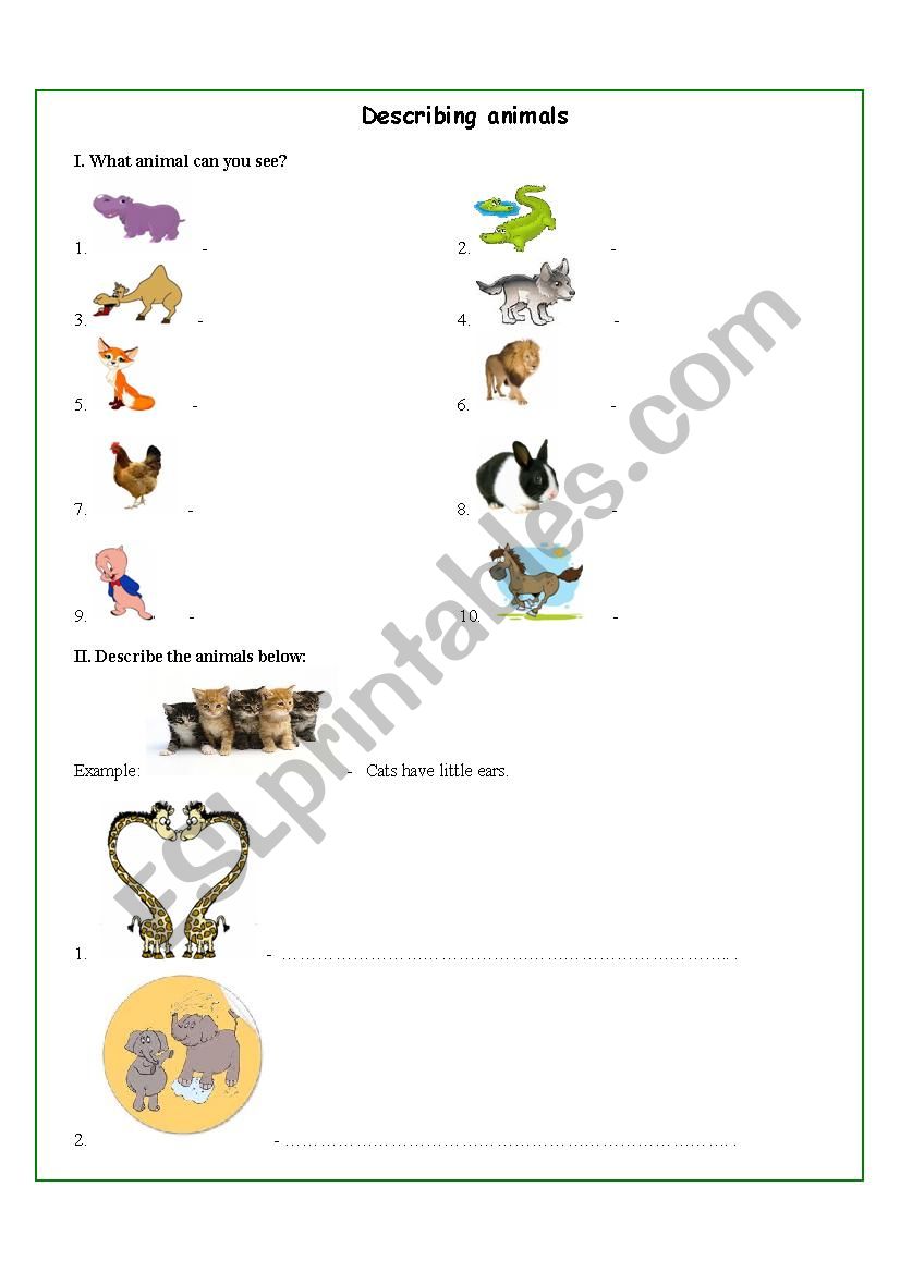 Describing animals worksheet