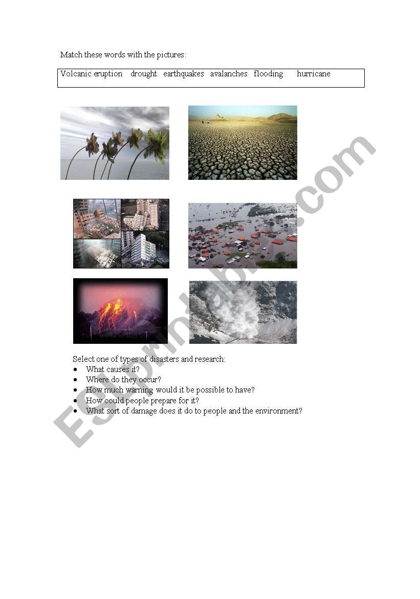 natural disasters worksheet