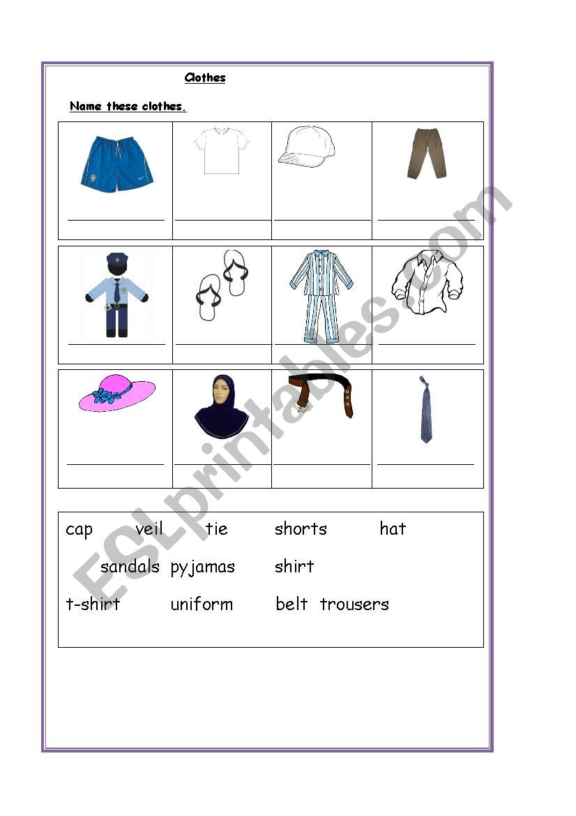 clothes worksheet