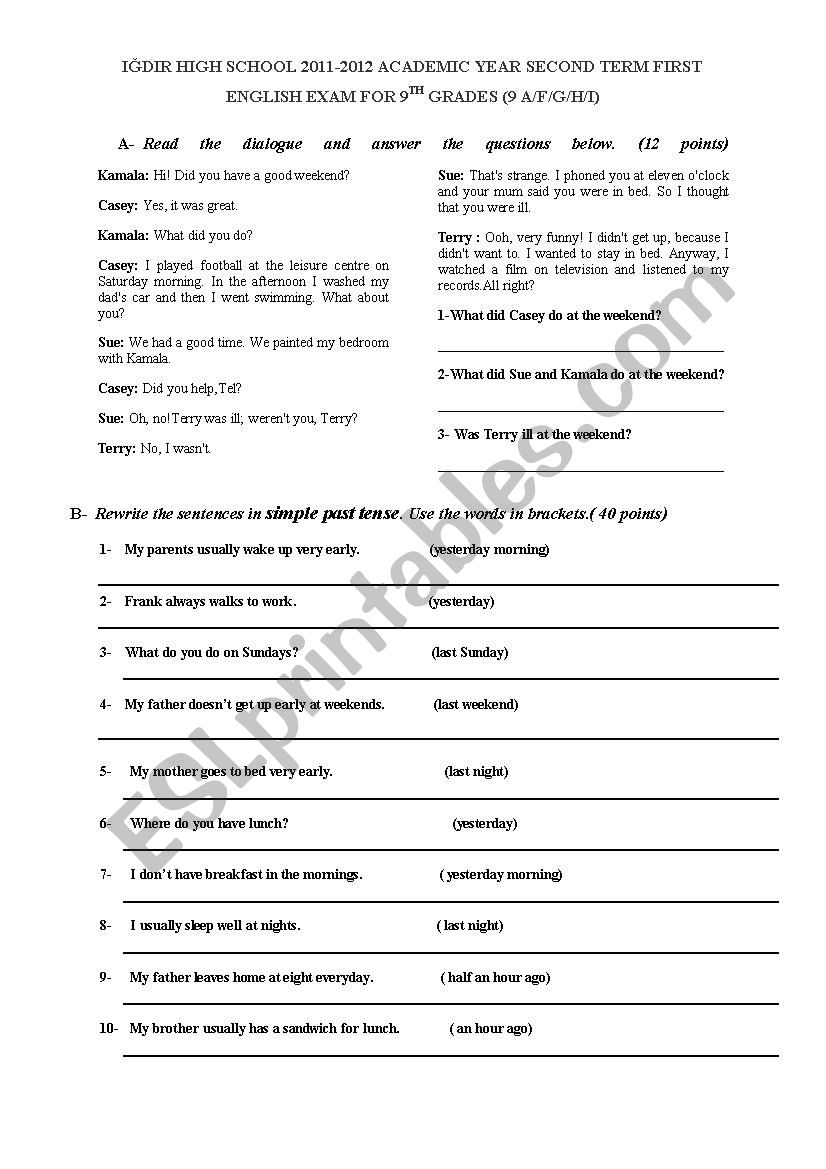 sports and simple past tense worksheet
