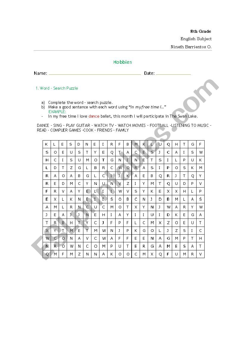 Hobbies worksheet