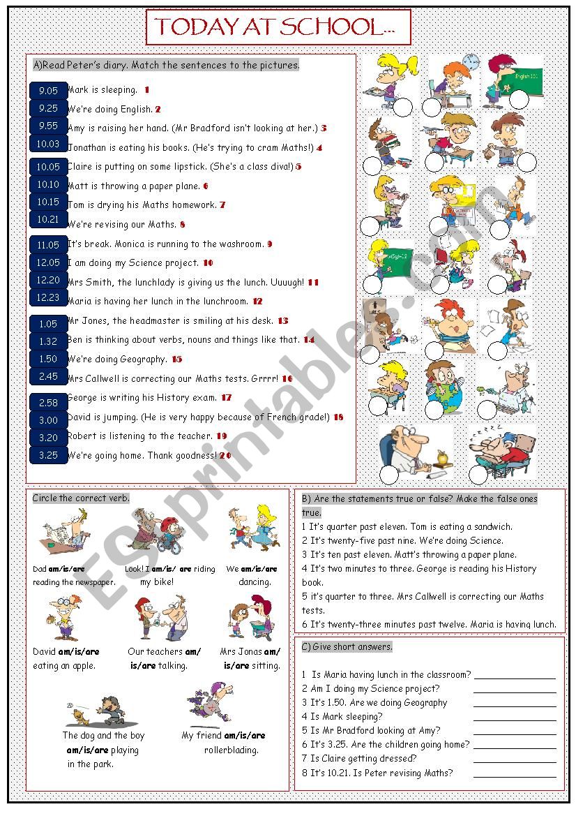 Today at School... (Present Continuous Tense) - ESL worksheet by ...