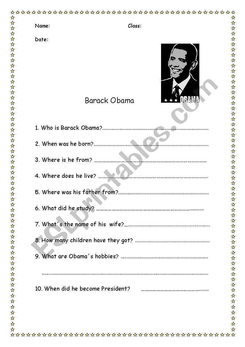 Barack Obama Worksheet Printable