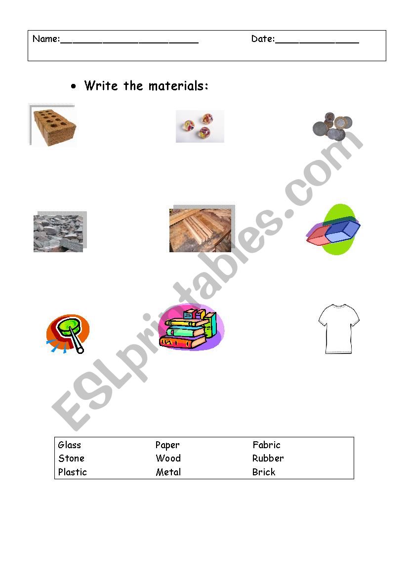 Write the materials worksheet