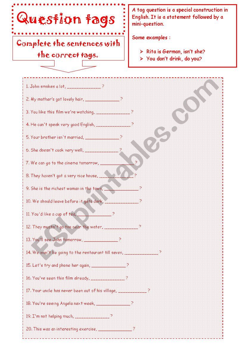 QUESTION TAGS worksheet