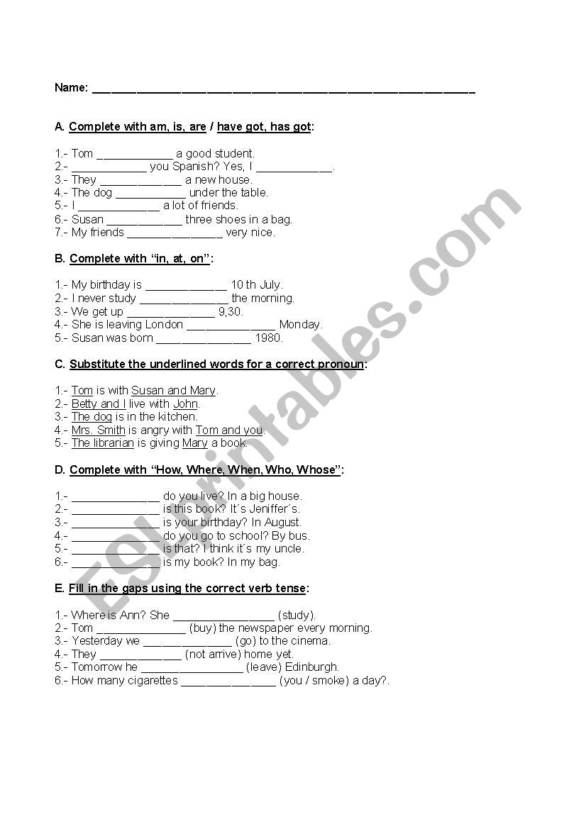 Diagnostic Test worksheet