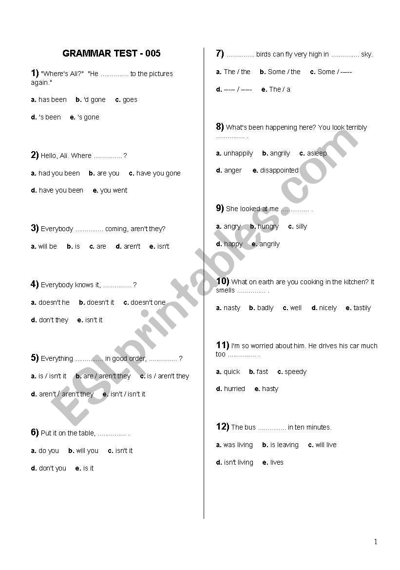 Grammar test 05   with answer keys