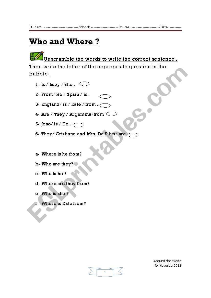 Around the world worksheet