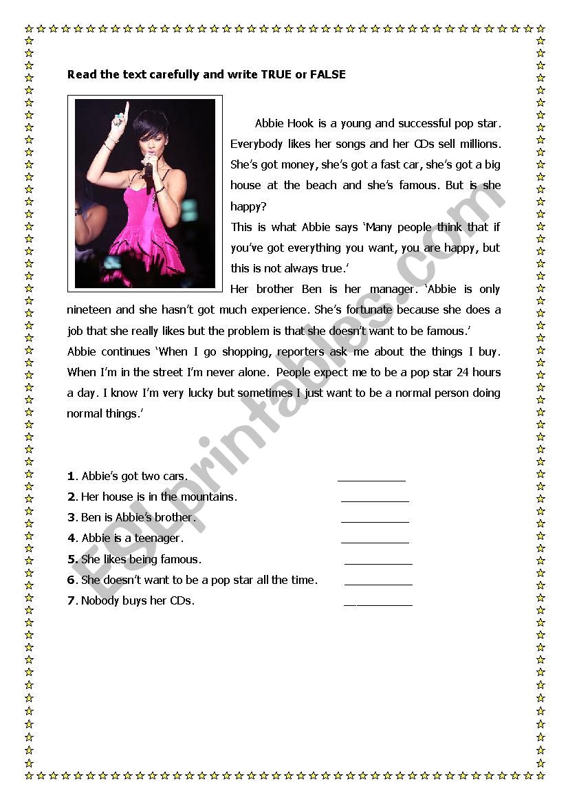 Abbie Hook ( The singer ) worksheet