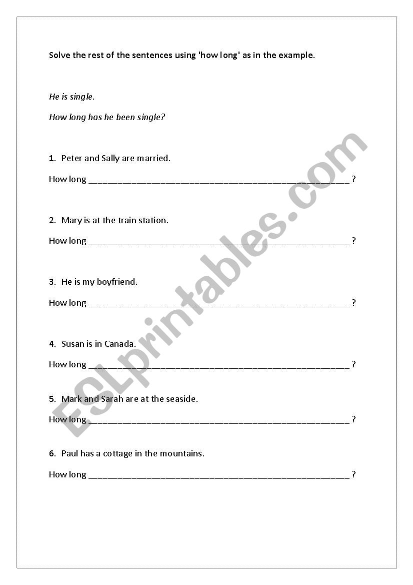 Present perfect with how long worksheet