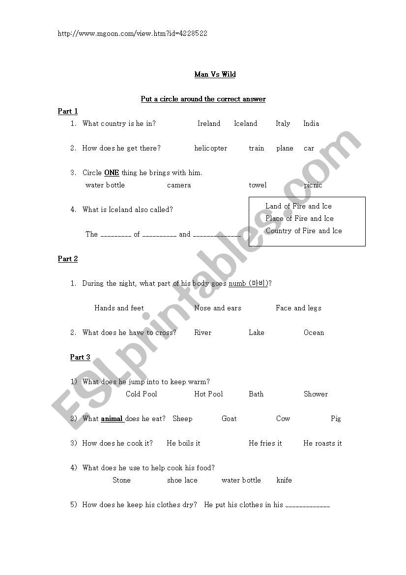 Man Vs Wild in Iceland worksheet