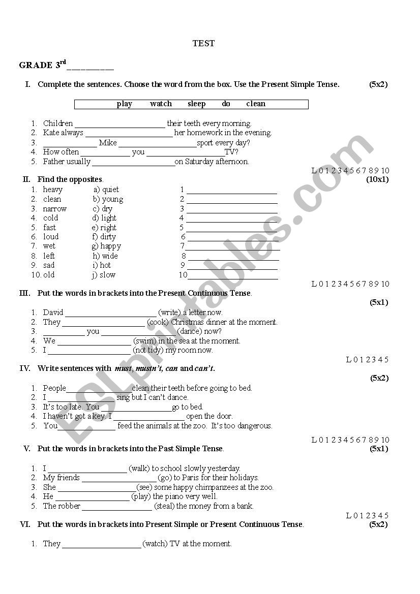 test worksheet