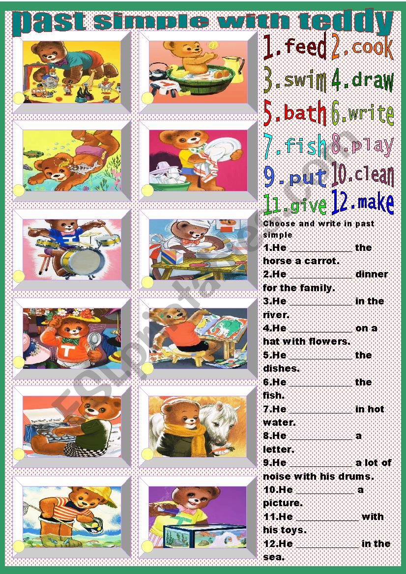 past simple with teddy worksheet