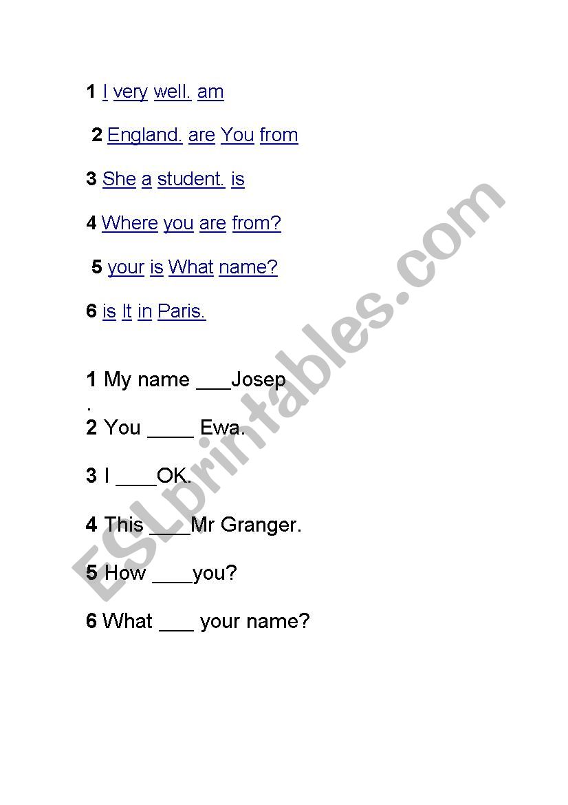 verb to be worksheet