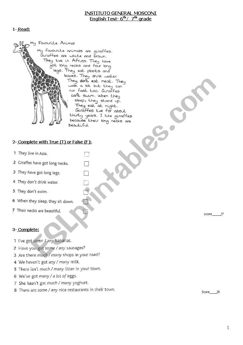 TEST worksheet