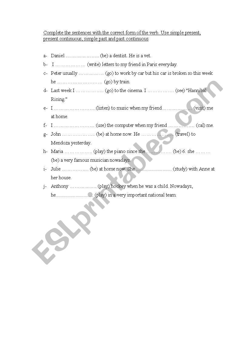 Fill in the gaps mixed tenses worksheet