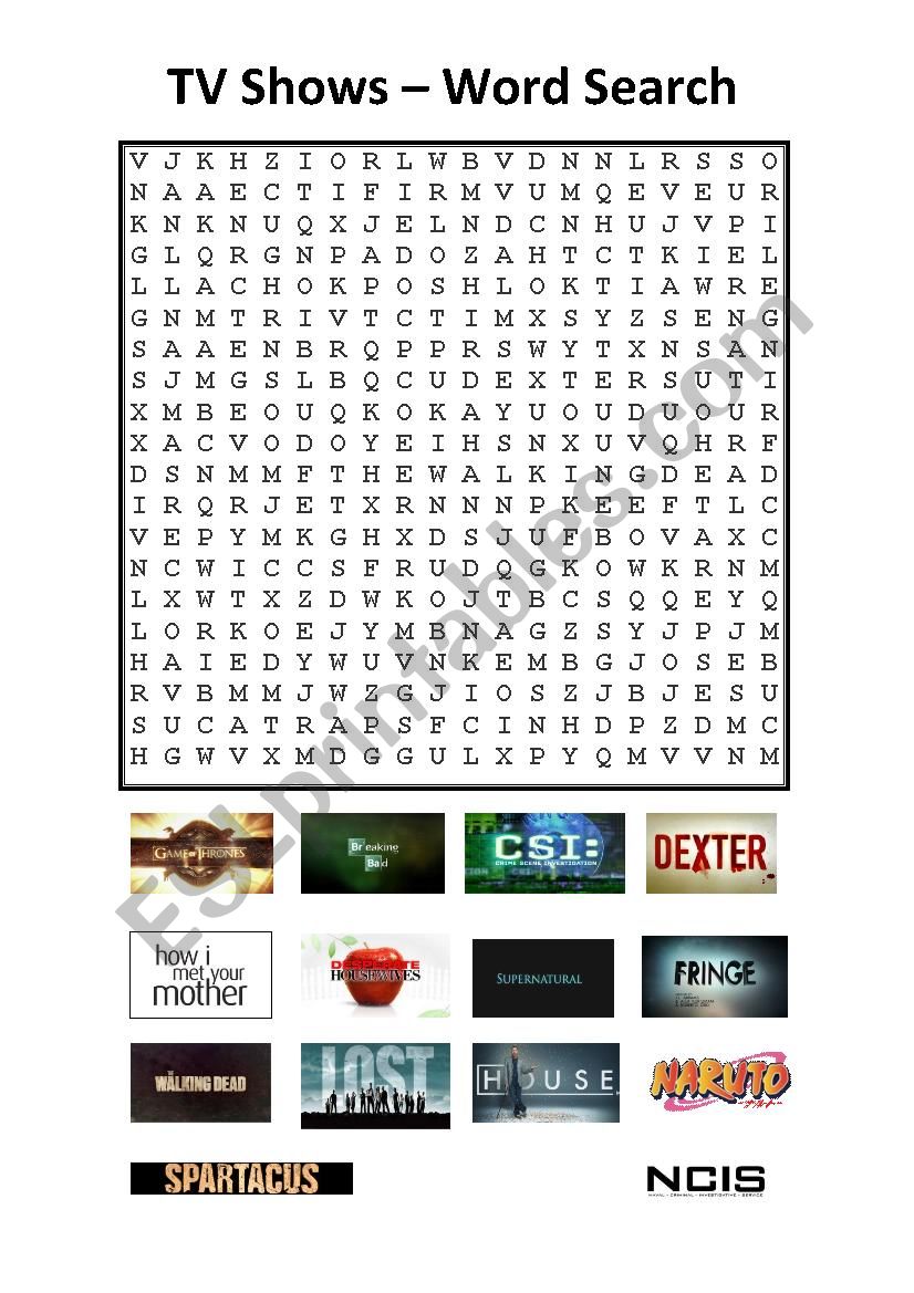 Tv Show Word Search Printable