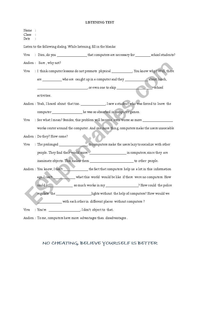 Discussion Text worksheet