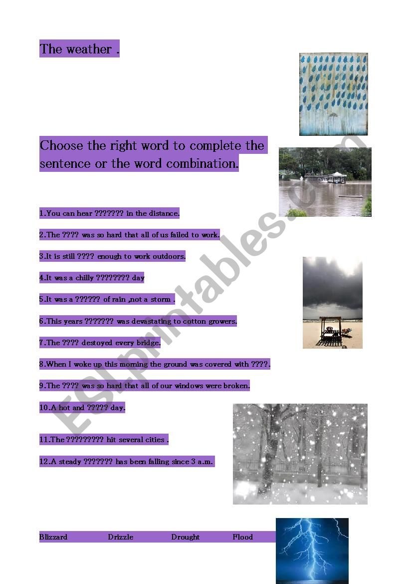 The weather conditions. worksheet