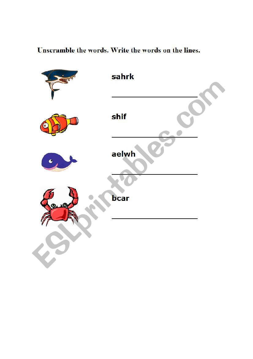 Unscramble the words worksheet