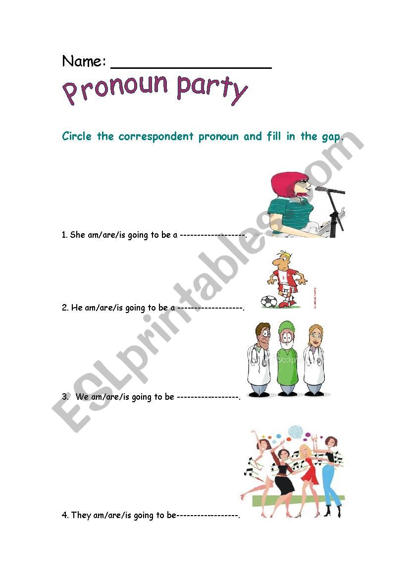 pronouns party  worksheet