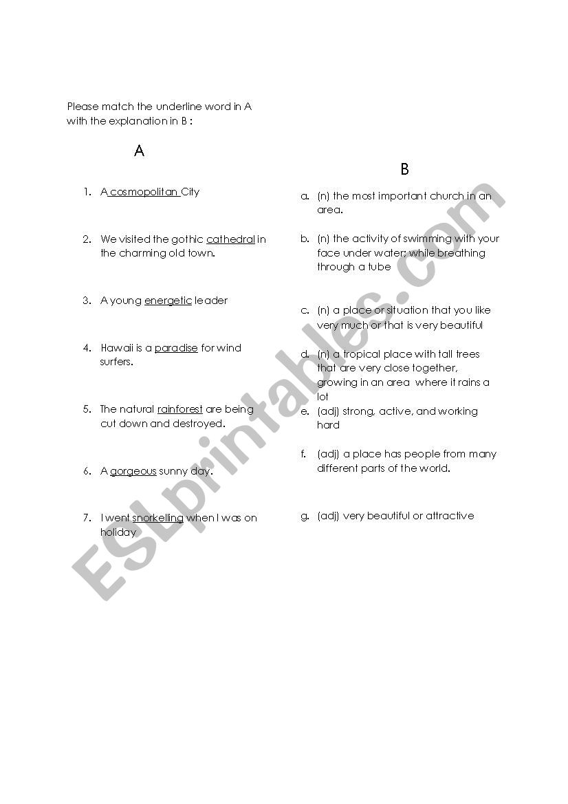 Vocabulary exercise worksheet