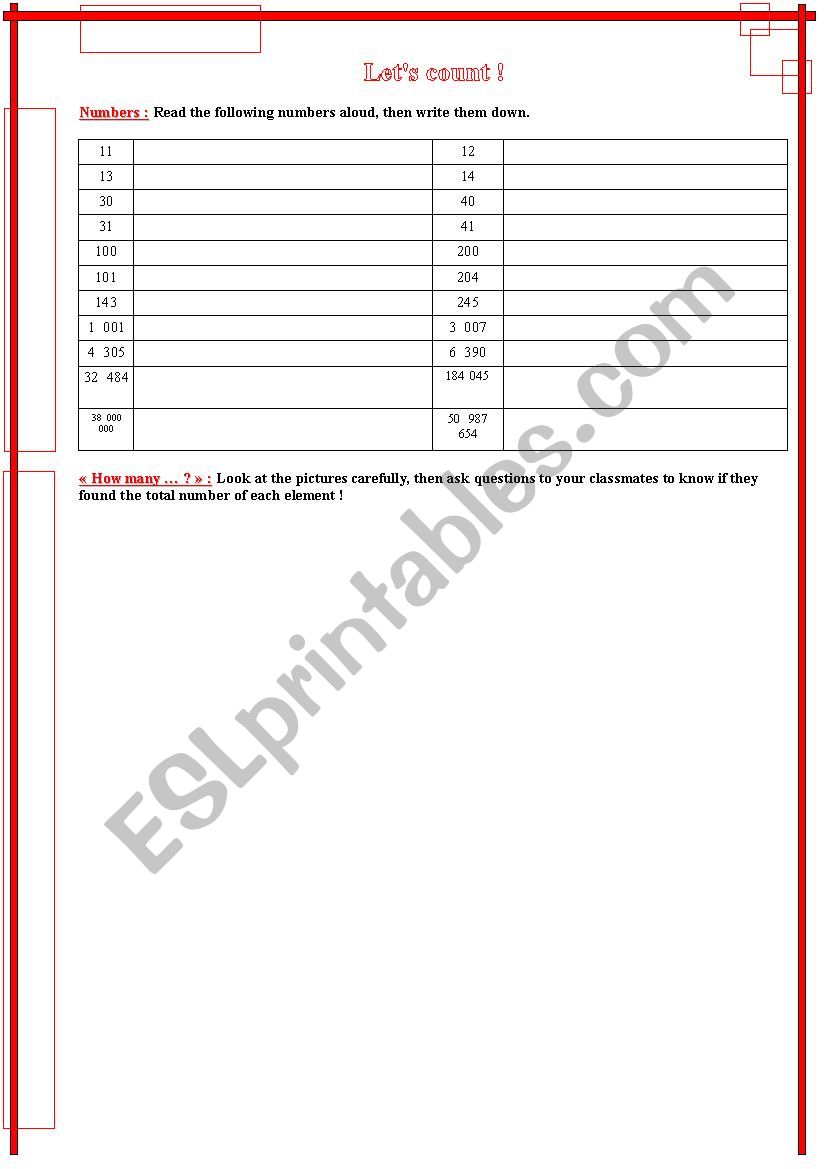 Lets count! worksheet