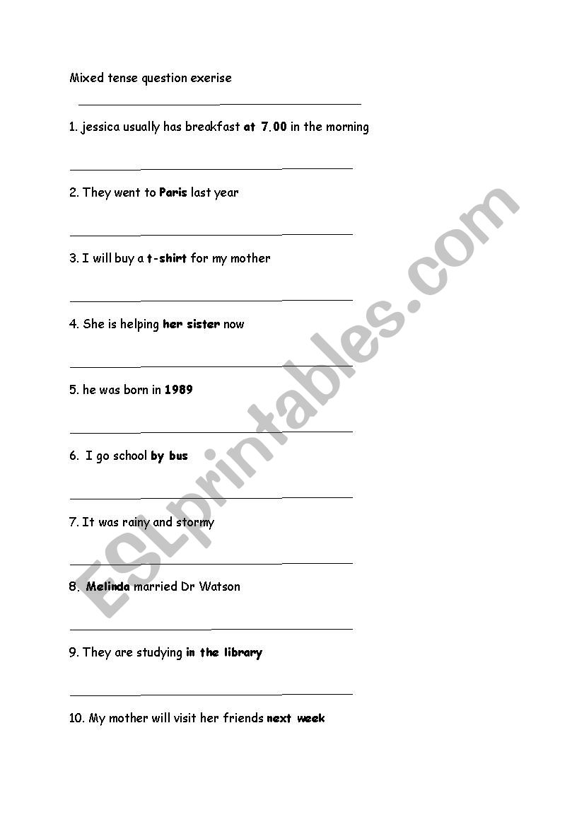 make guestions worksheet