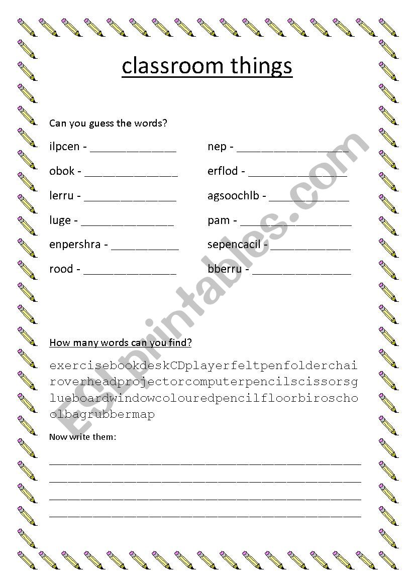 classroom things worksheet