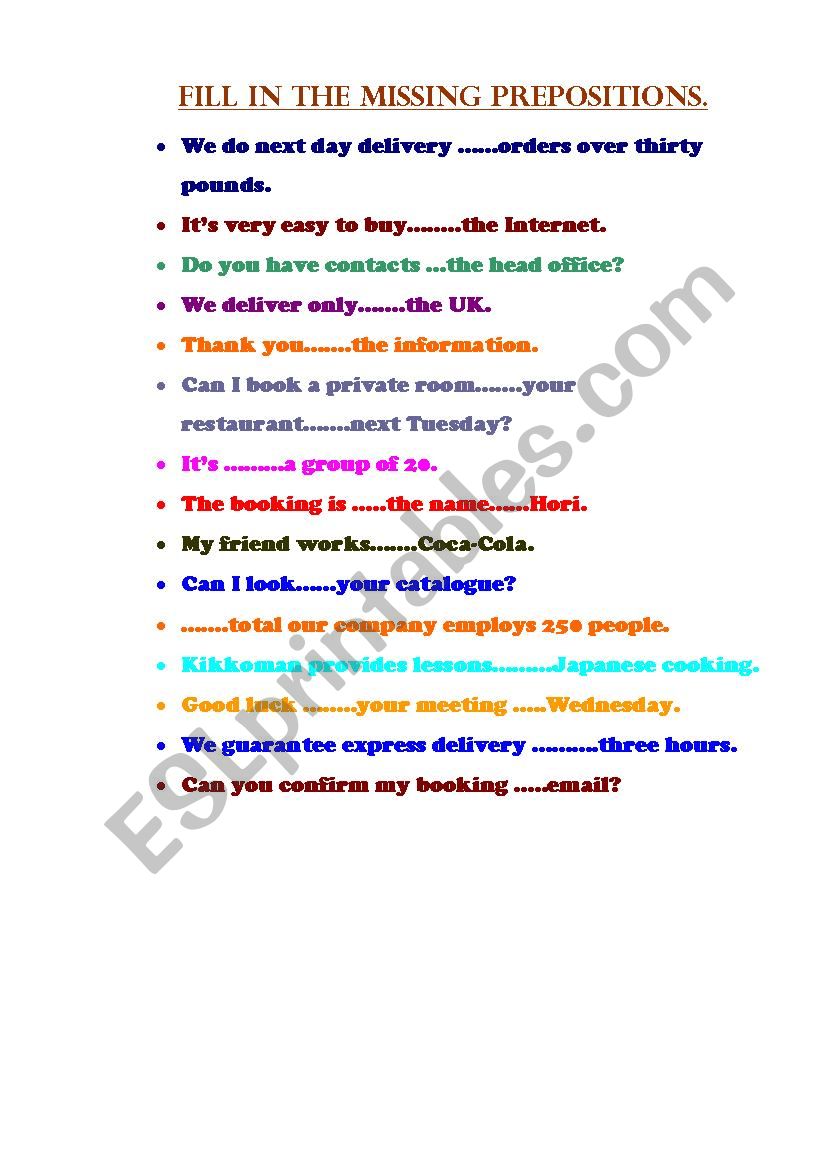 PREPOSITIONS worksheet