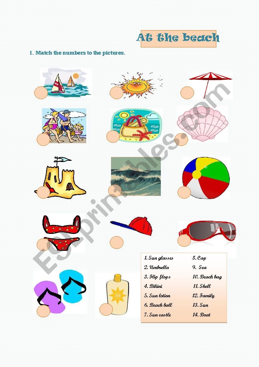 At The Beach Esl Worksheet By Esther86 