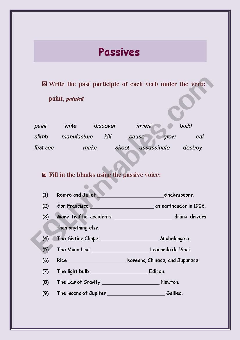 passive voice worksheet worksheet