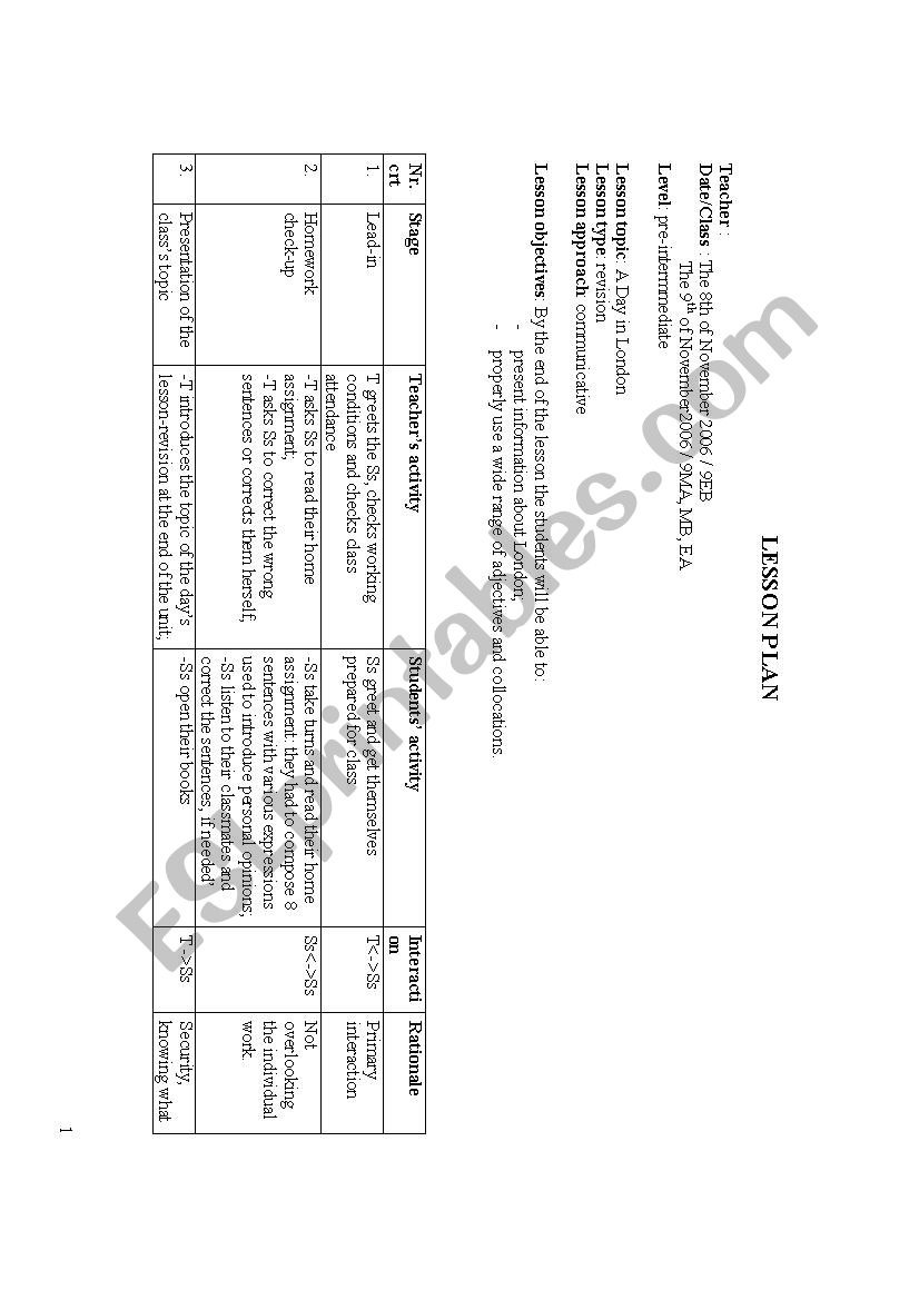 London - review worksheet