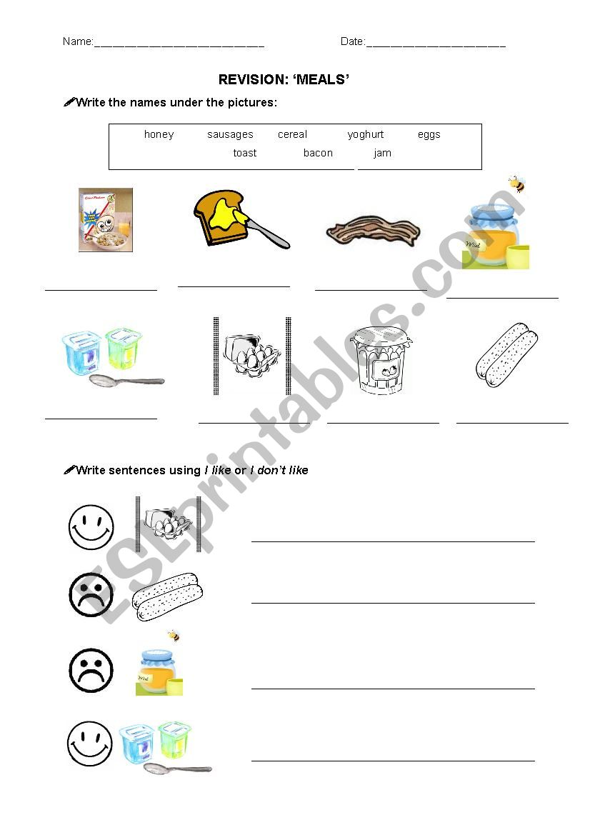 Meals worksheet