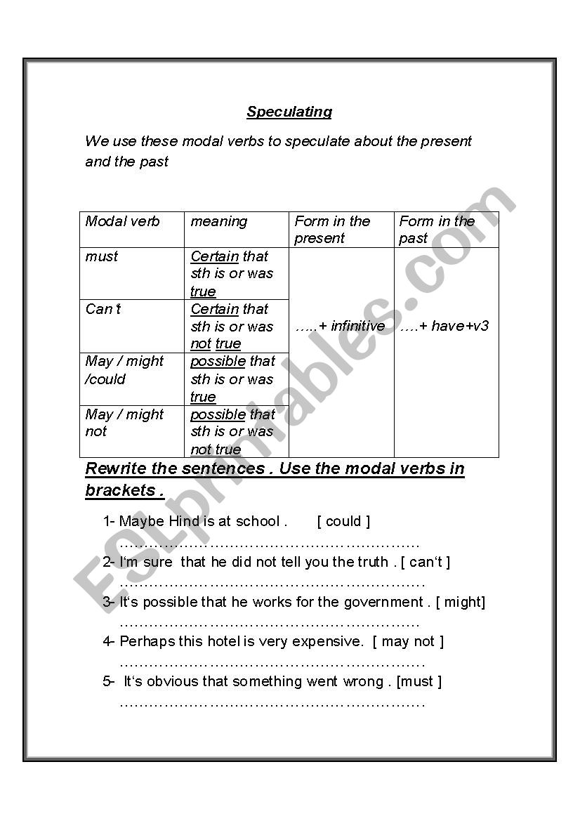 speculating worksheet