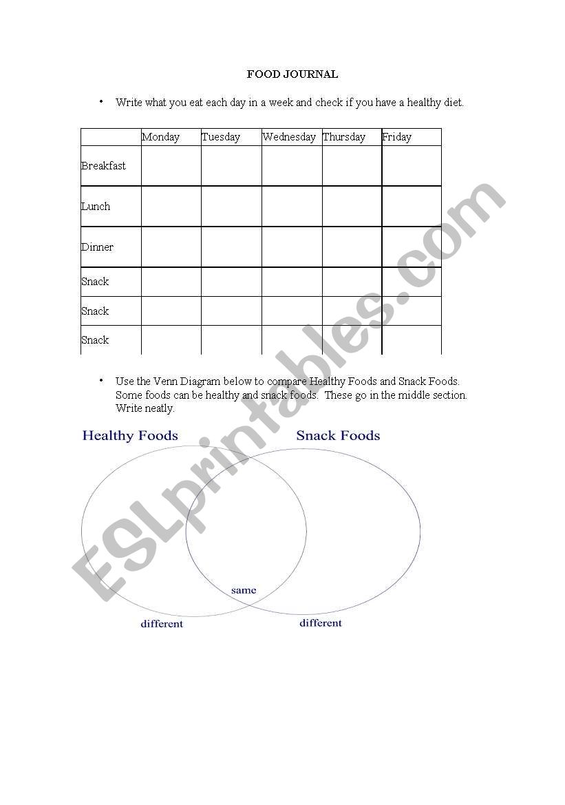 food journal worksheet