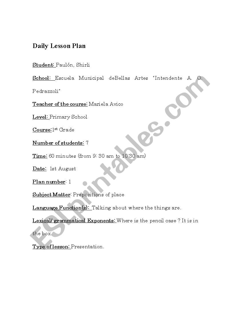  prepositions of place worksheet