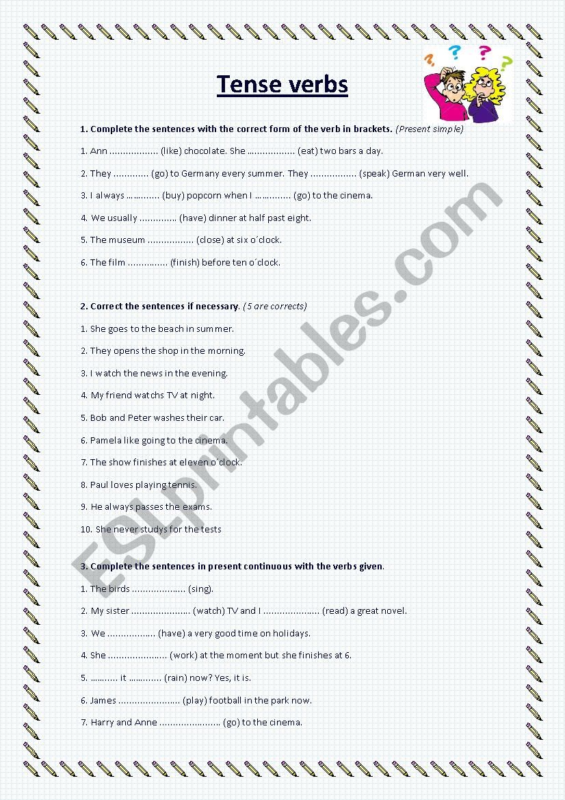 verbs tense worksheet