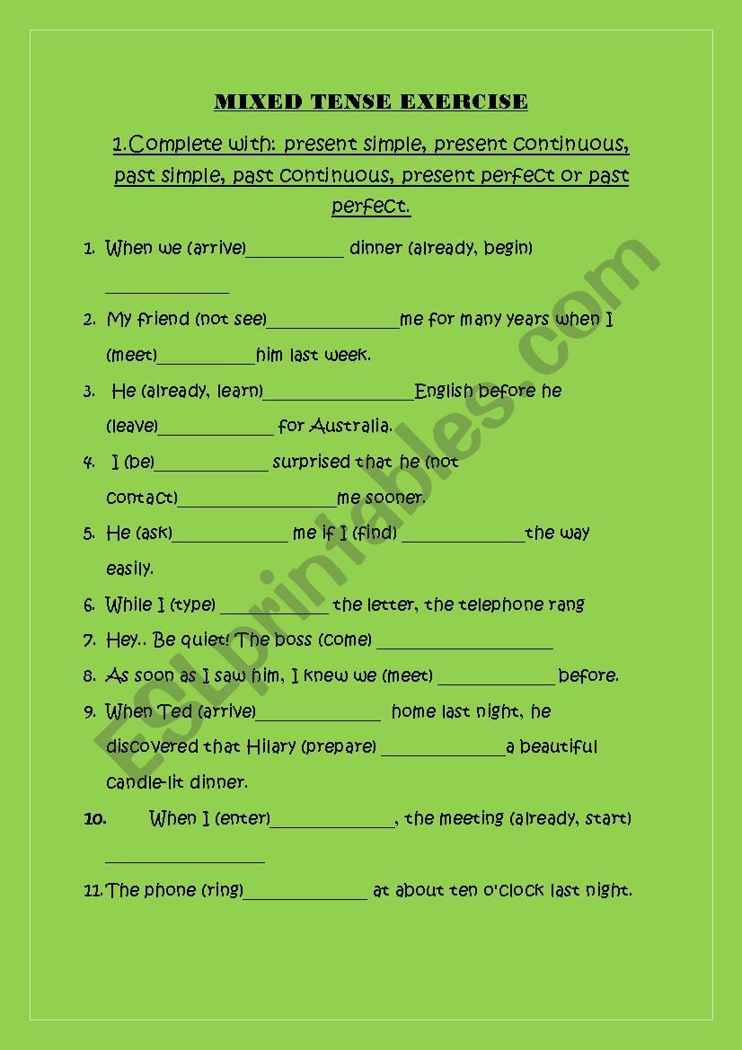 Mixed tense worksheet