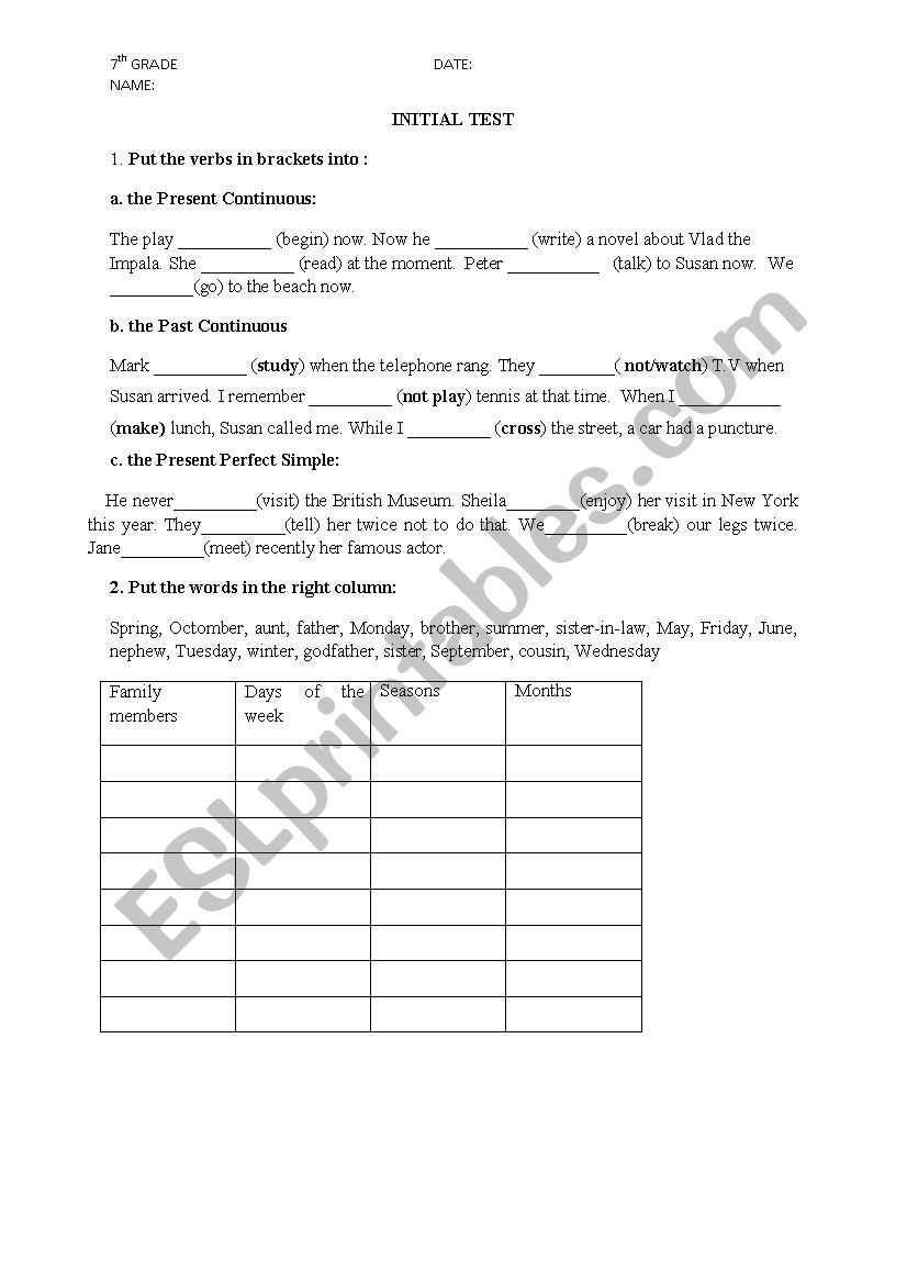 exercises worksheet