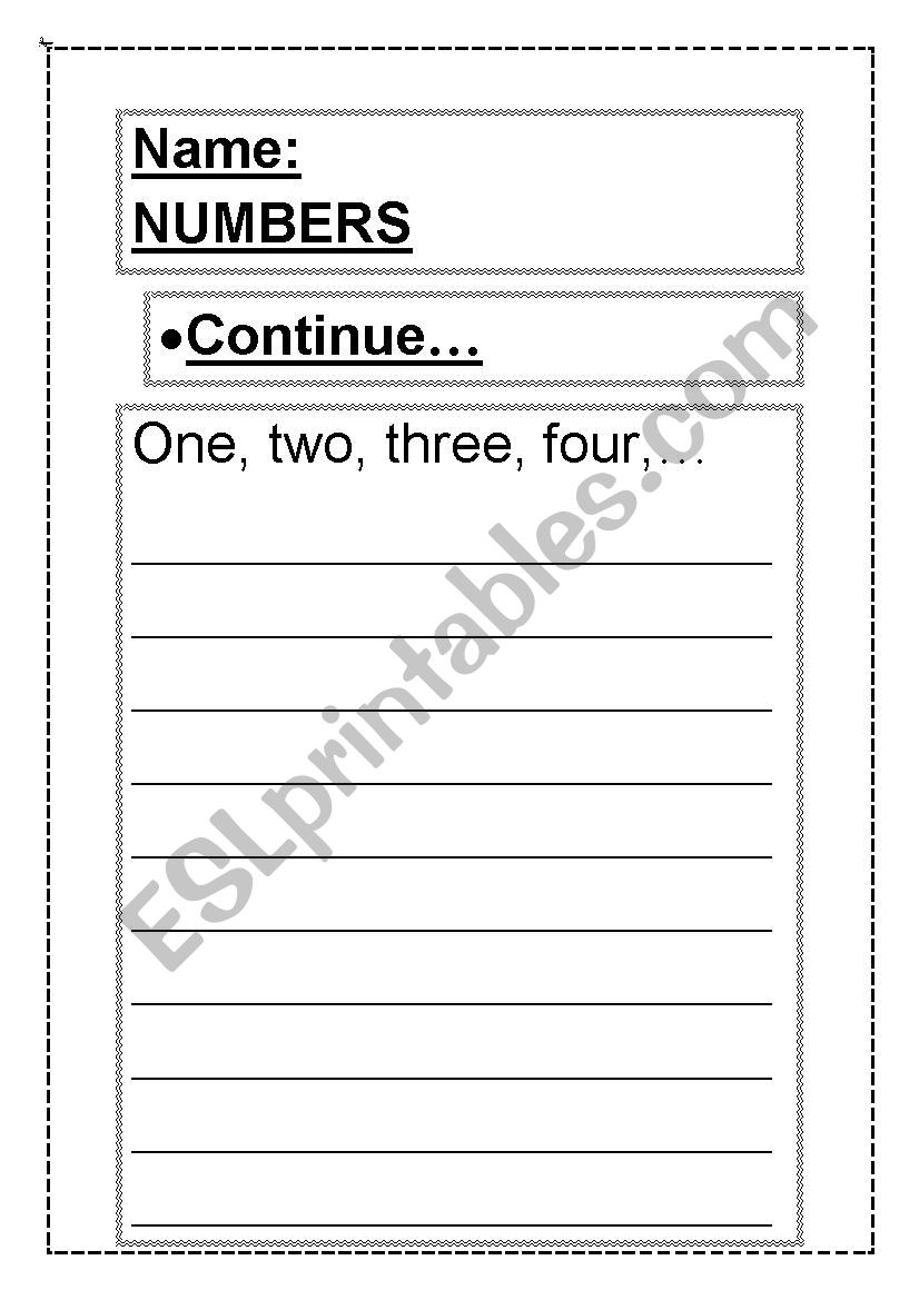 Numbers 1 to 1.000.000 worksheet