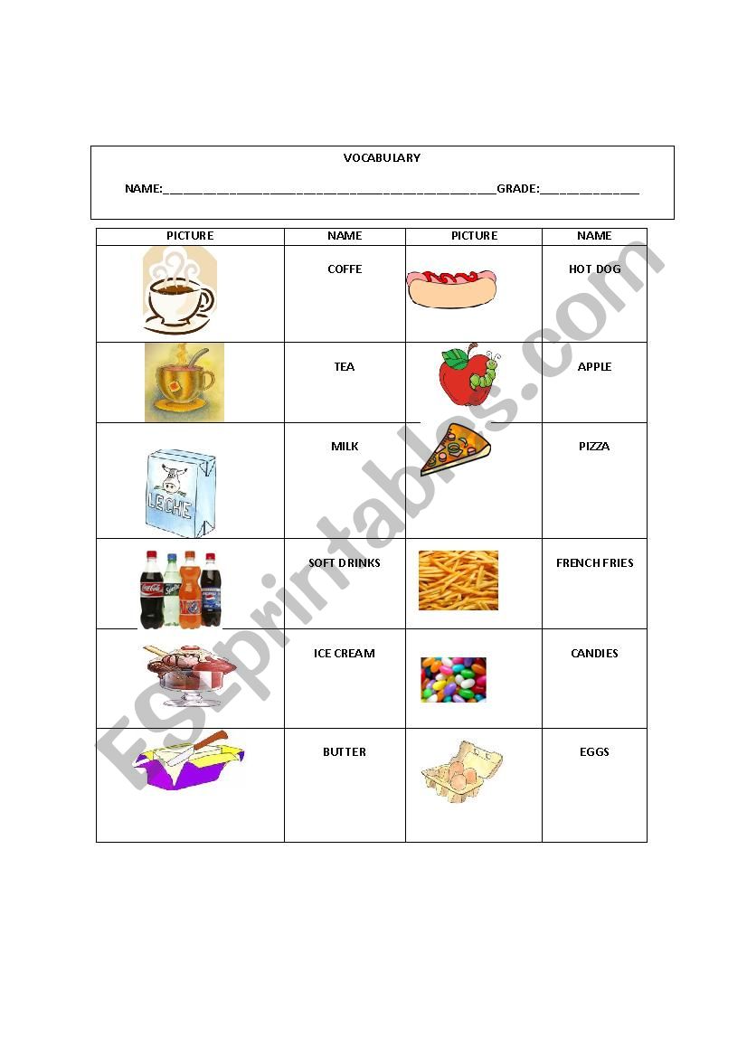 Food and drinks  worksheet