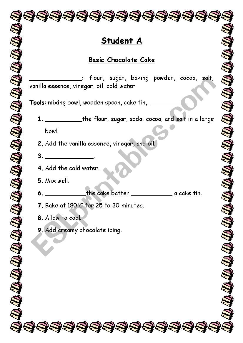 Cake Baking Cloze worksheet