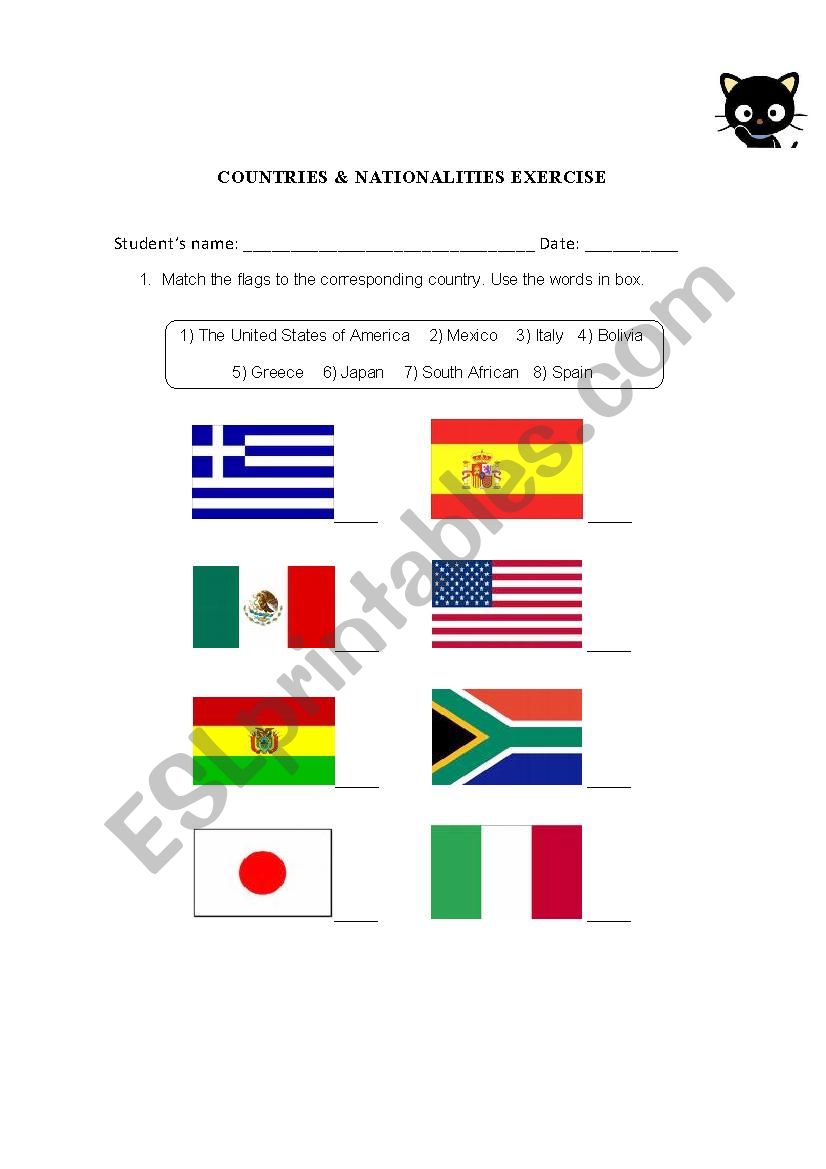 Countries & Nationalities worksheet