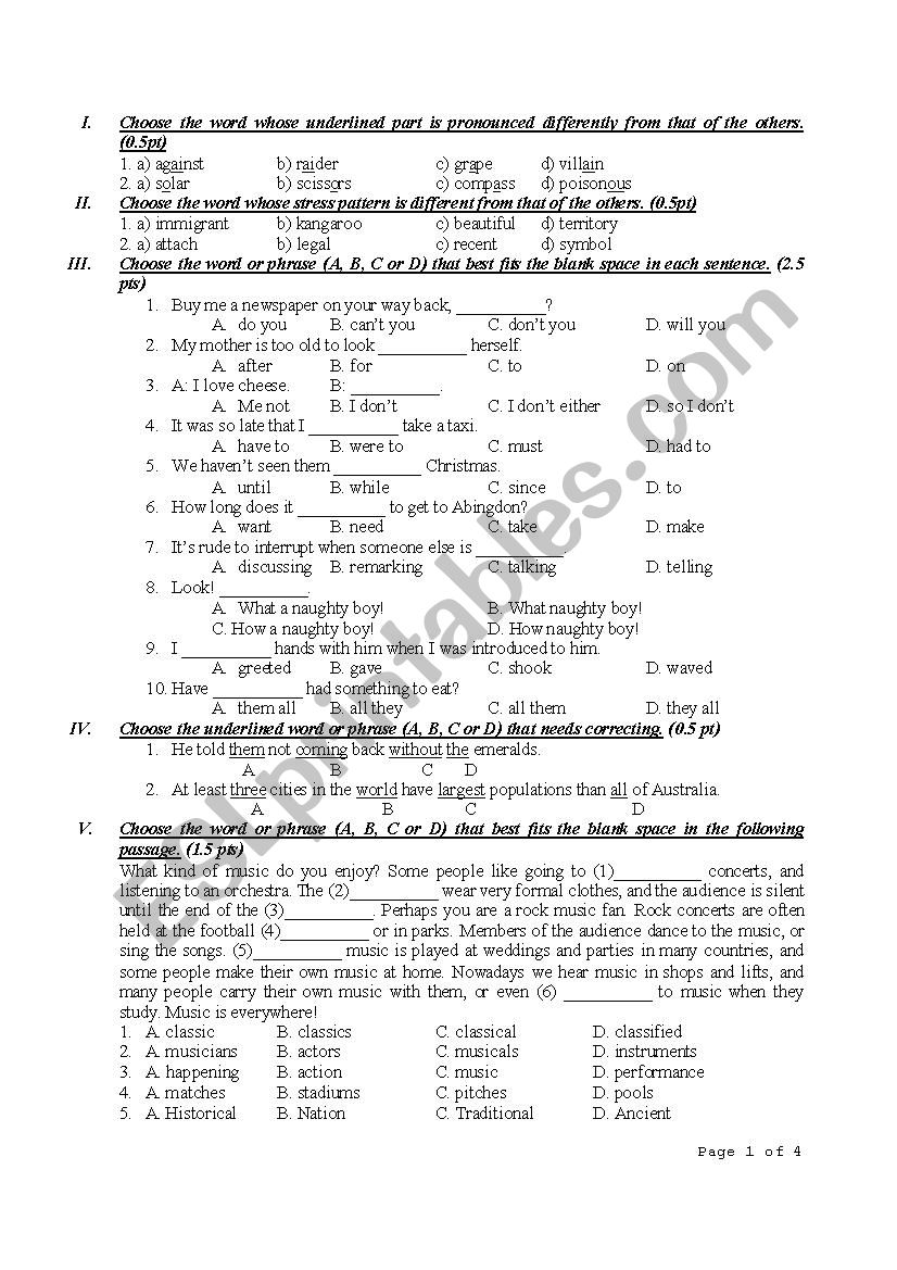 TEST PRACTICE worksheet