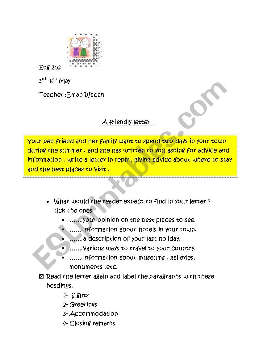 A Letter To A Friend ESL Worksheet By Emanahmedwadan