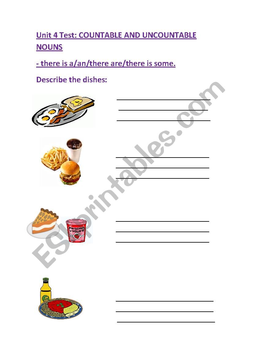 describe the meals shown worksheet