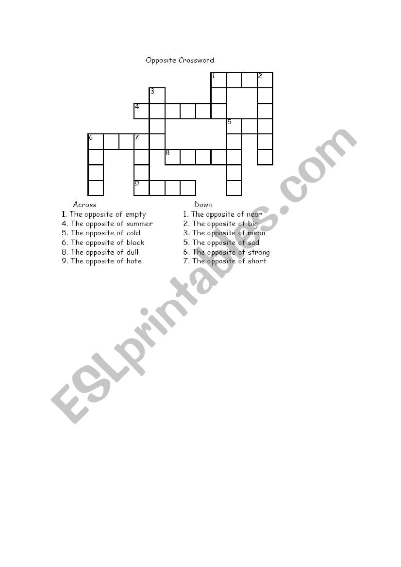 Opposite Crossword worksheet