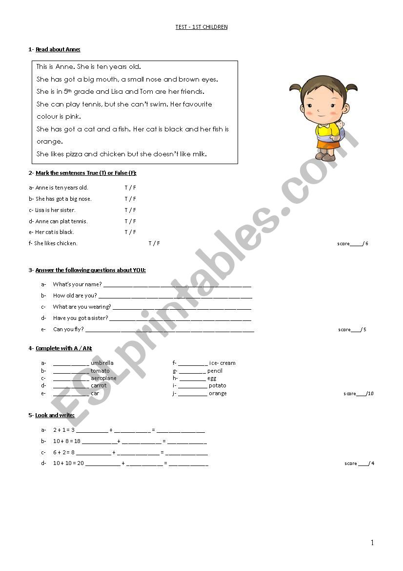 test worksheet